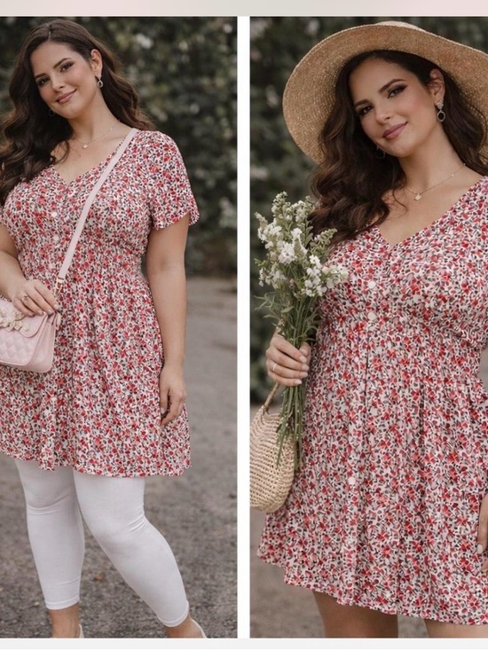 Dresses & Skirts - Indigo Rose Floral Mini Dress Cottagecore Coquette Romantic Button Front Sz‎ 1X